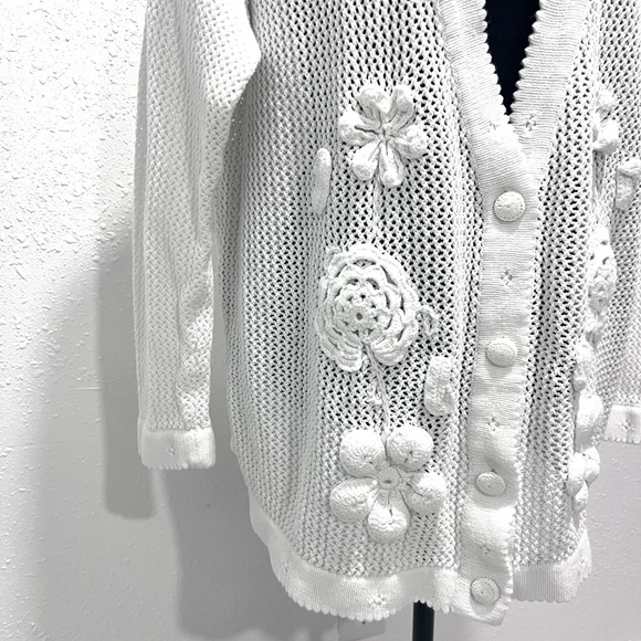 Express Tricot vintage white Floral Cardigan Sweater L - Picture 8 of 11